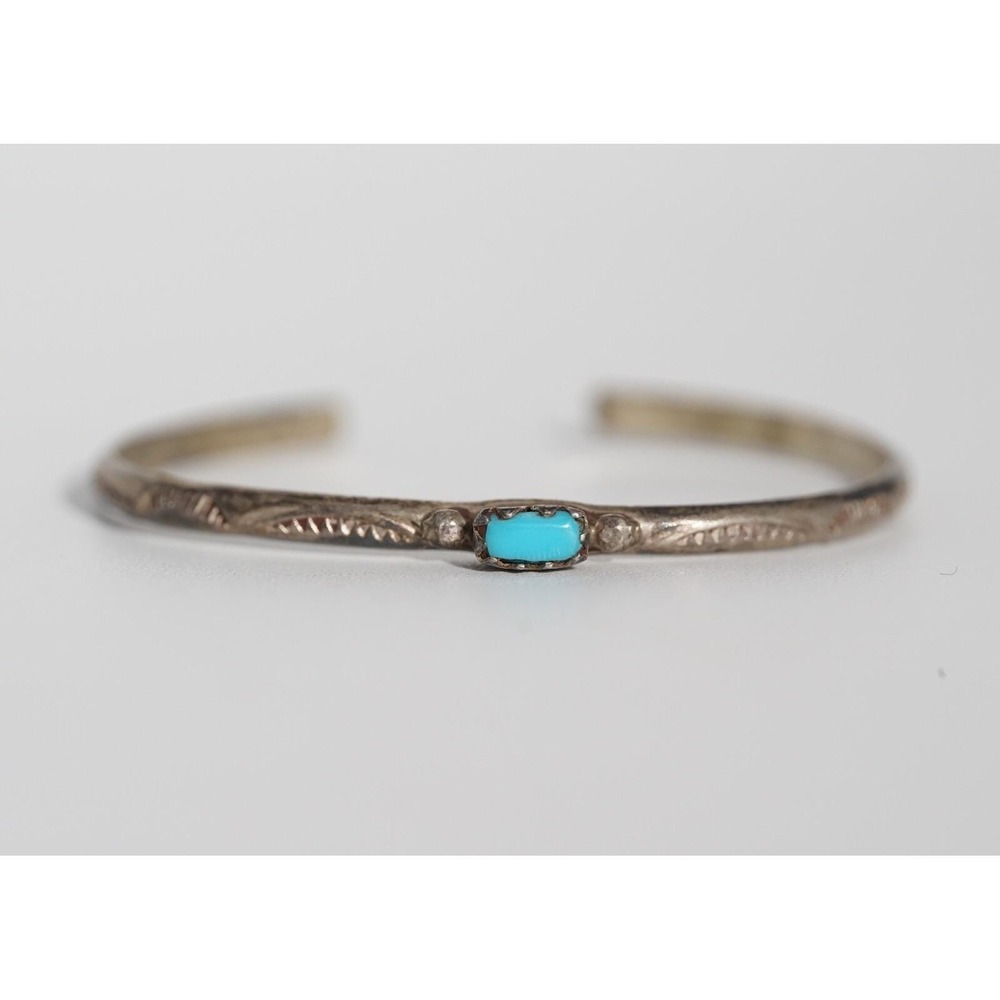 Old Pawn Native American Indian Sterling Silver Turquoise Child's Cuff Bracelet